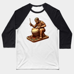 Afrocentric Man Wooden Carving Drums Baseball T-Shirt